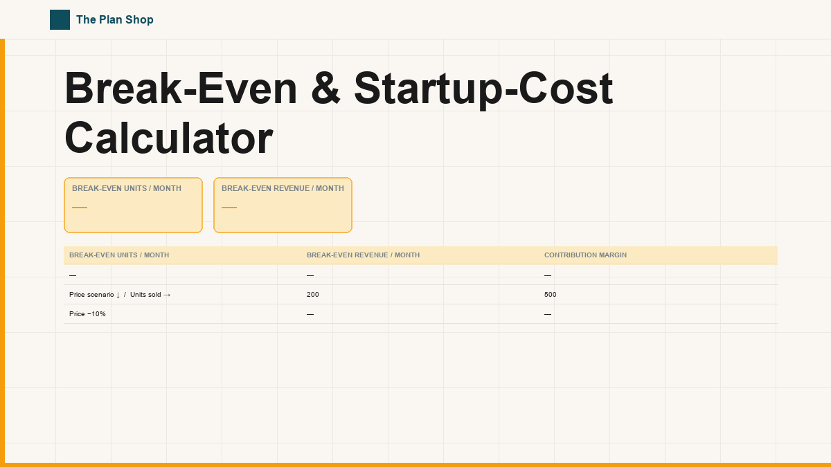 Break-Even & Startup-Cost Calculator