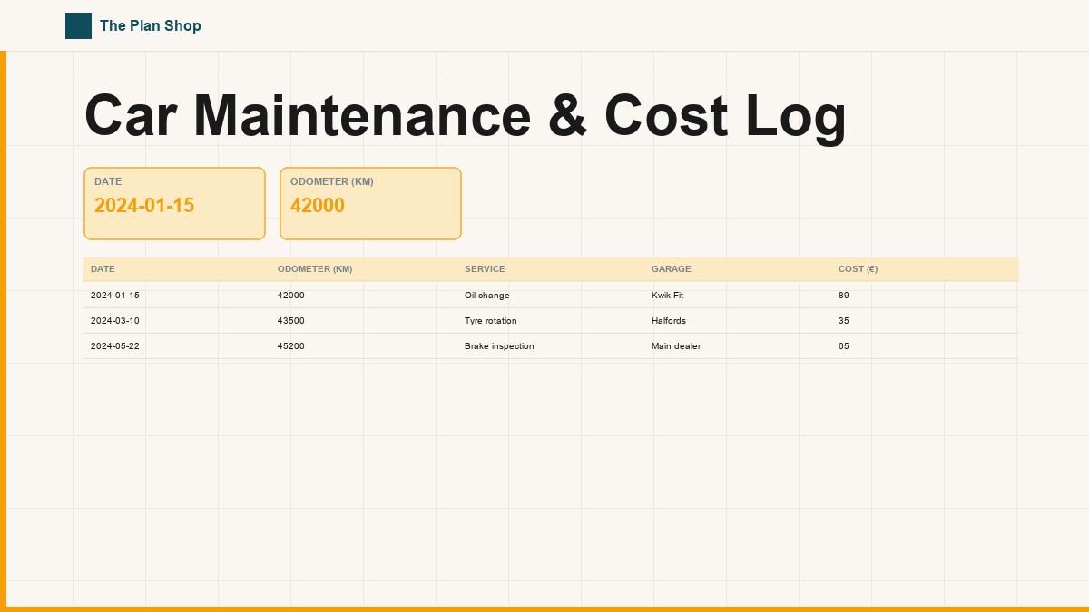 Car Maintenance & Cost Log